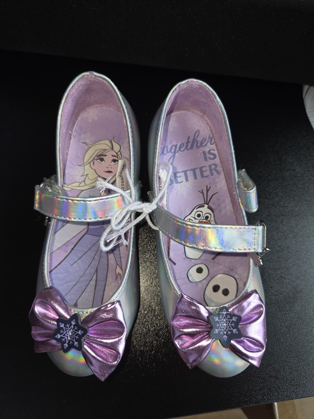 Disney Silver Iridescent Mary Janes with Purple Bow - Frozen